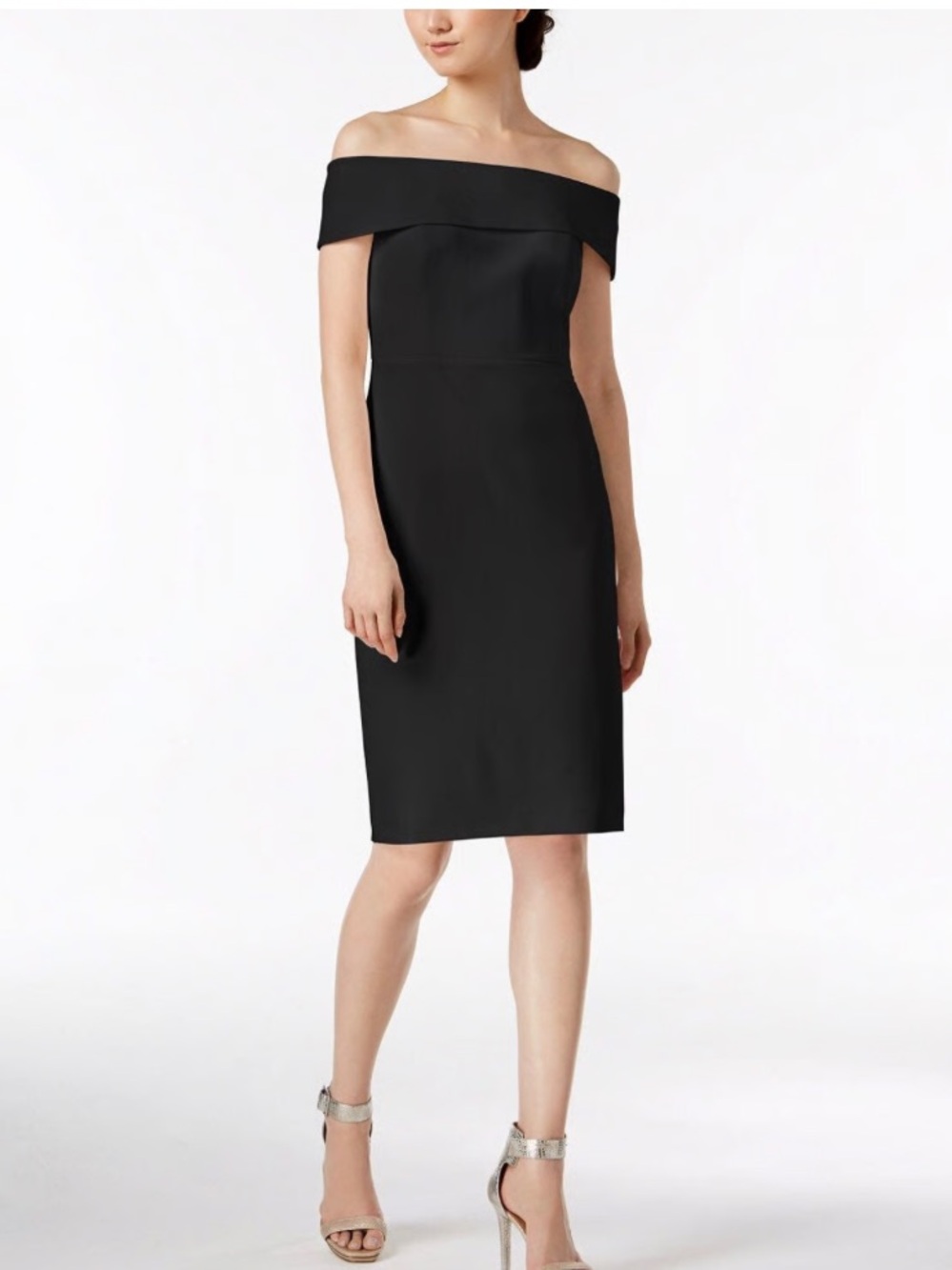 Calvin Klein Tailored Black Off-Shoulder Midi Dress Size 10